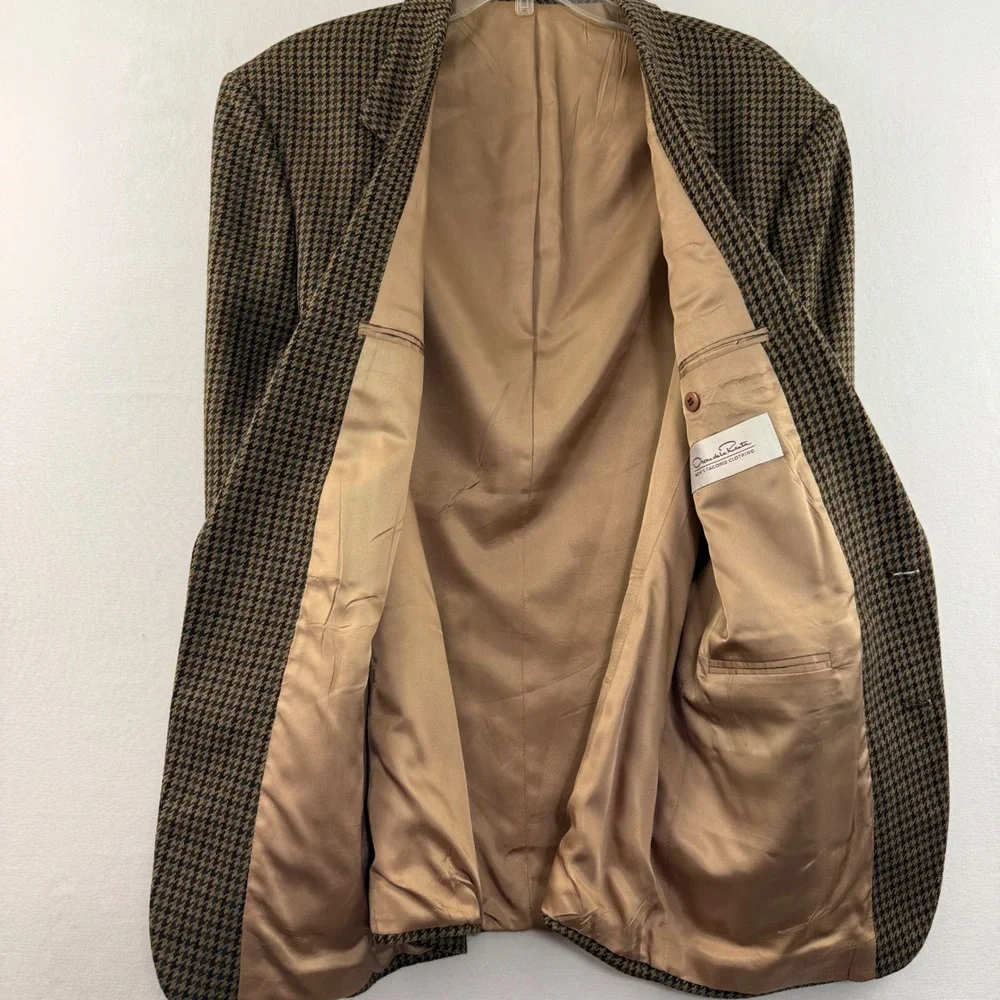 Oscar de la Renta Sport‎ Coat Mens Brown Houndstooth Blazer Tailored Jacket
